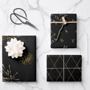 Feuille De Papier Cadeau Bonne année Black Gold