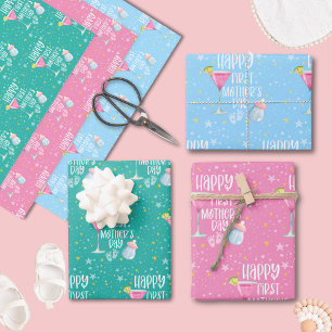 Feuille De Papier Cadeau Bonne Première Fête des Mères mignonne Pastel