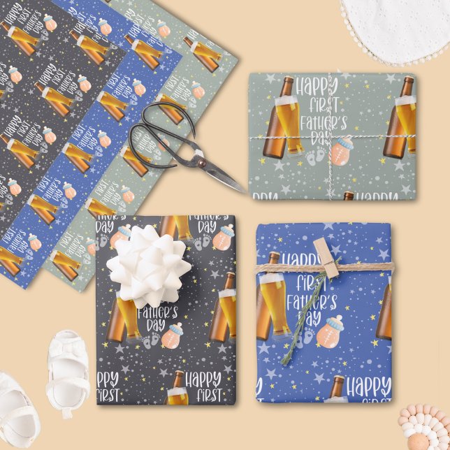 Feuille De Papier Cadeau Bonne Première Fête des pères Cute Pastel (Créateur téléchargé)