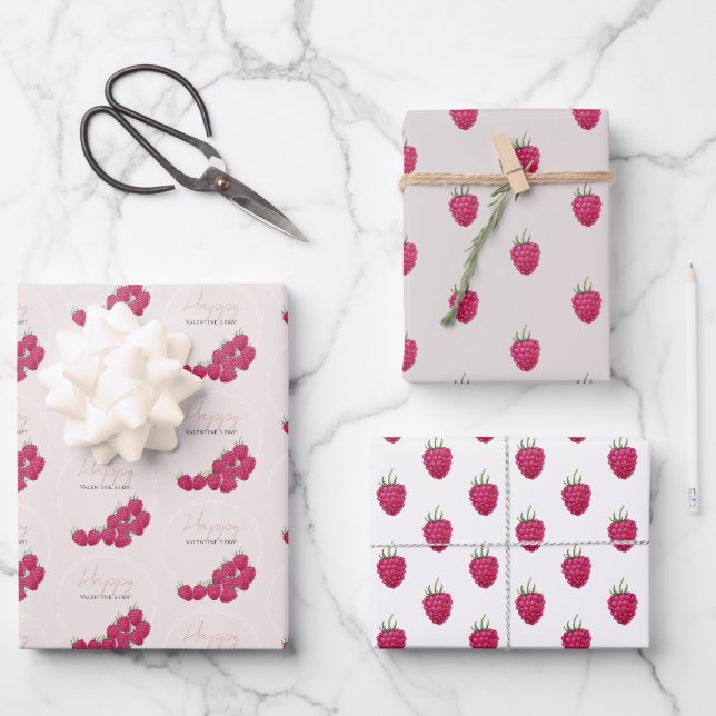 Feuille De Papier Cadeau Bonne Saint Valentin Raspberries Aquarelle (Recto)