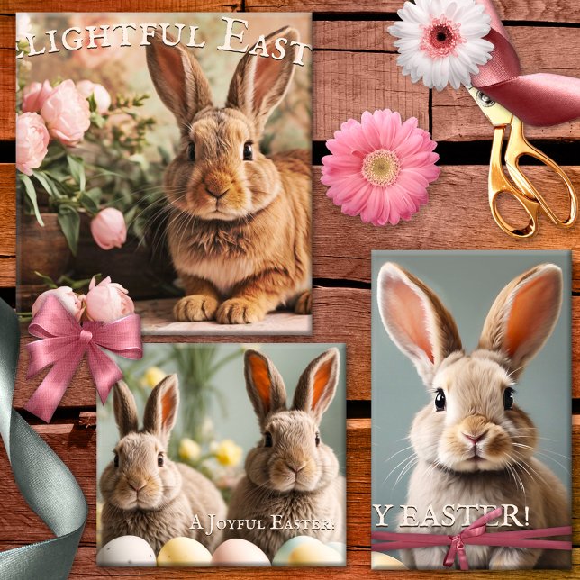 Feuille De Papier Cadeau Bonnets mignons Bonne Pâques (Easter wrapping paper sheets featuring cute bunnies with flowers and eggs)