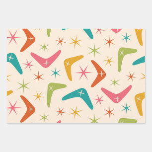 Feuille De Papier Cadeau Boomerang milieu du siècle avec explosions stellai