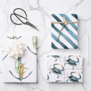 Feuille De Papier Cadeau Bord de mer Côtier Plaisirs nautiques Motif