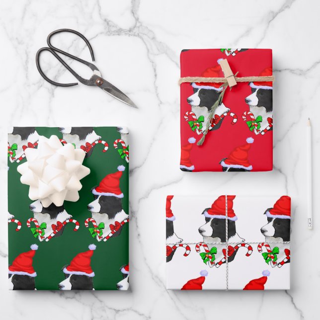 Feuille De Papier Cadeau Bordure Collie Noël (Recto)