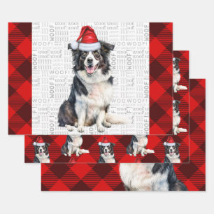 Feuille De Papier Cadeau Bordure Collie Rouge Buffalo Planté Noël