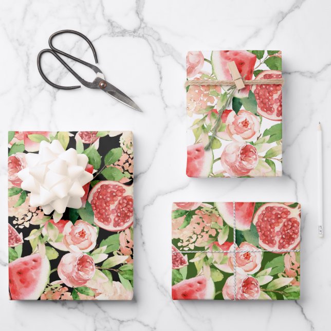 Feuille De Papier Cadeau Botanical Fruit and Flowers  (Recto)