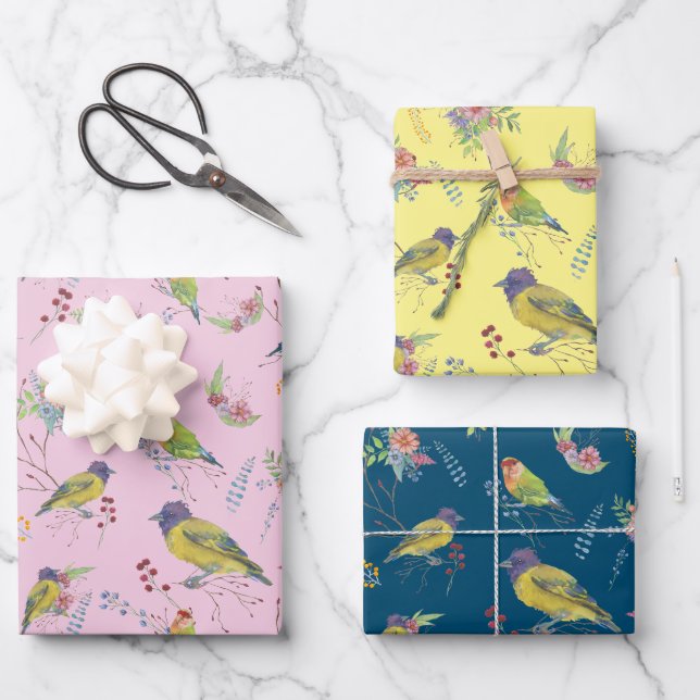 Feuille De Papier Cadeau Botanique d'oiseaux  (Recto)