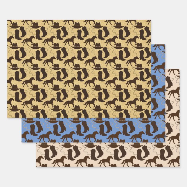 Feuille De Papier Cadeau Botte Casquette Western Cowboy (Lot)