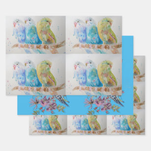 Feuille De Papier Cadeau Bougie art Fleur Floral Bleu Oiseau Aquarelle
