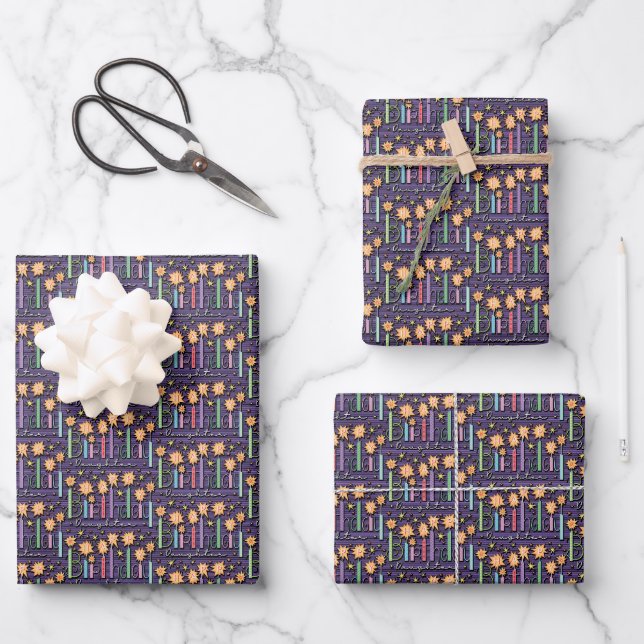 Feuille De Papier Cadeau Bougies d'anniversaire (Recto)