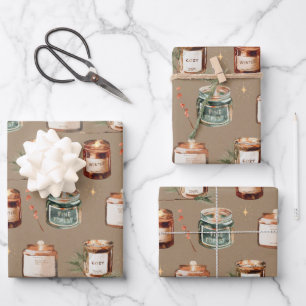 Feuille De Papier Cadeau Bougies de Noël Rustique Kraft