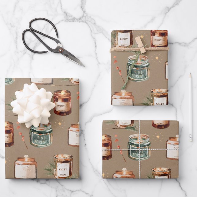 Feuille De Papier Cadeau Bougies de Noël Rustique Kraft (Recto)