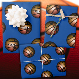 Feuille De Papier Cadeau Boule de basket-ball en métal Nom Birthday Wrappi