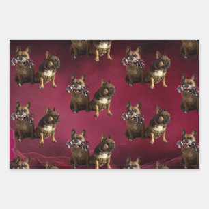 Feuille De Papier Cadeau Bouledogue français deux amis