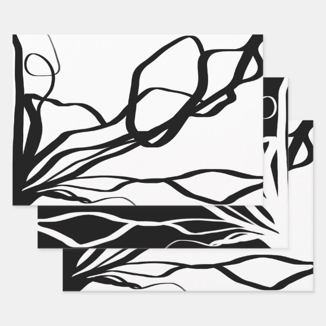 Feuille De Papier Cadeau Bouquet Blanc & Noir : Abstrait Blanc & Noir (Lot)