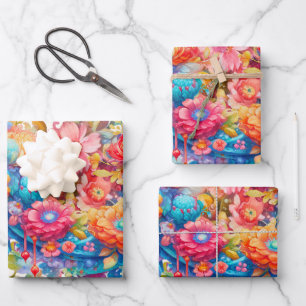 Feuille De Papier Cadeau Bouquet de fleurs d'été Whimsical Boho