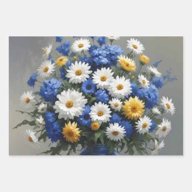 Feuille De Papier Cadeau Bouquet de fleurs Elégante aquarelle (Devant)