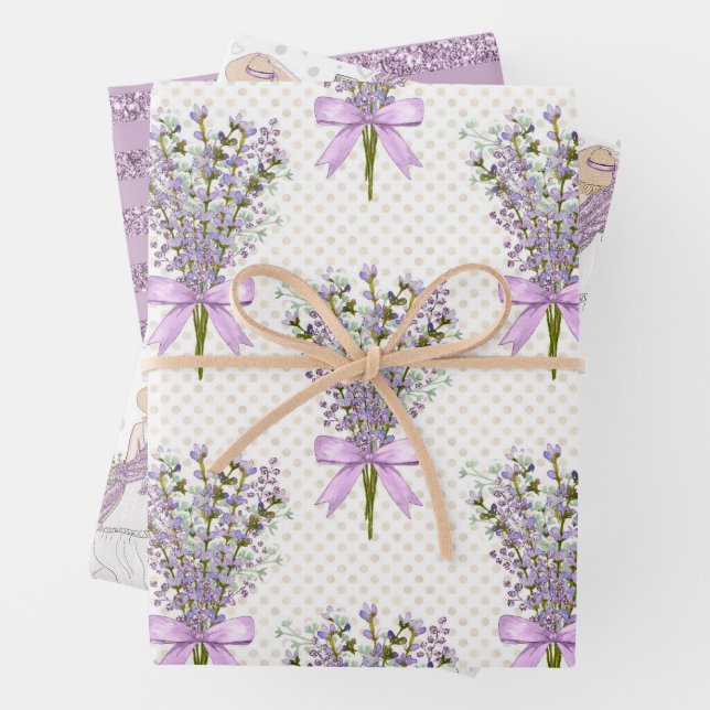 Feuille De Papier Cadeau Bouquet de lavande aquarelle (En situation)