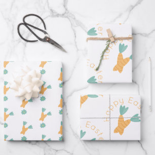 Feuille De Papier Cadeau Bouquet Floral de Carottes de Pâques Joyeuses