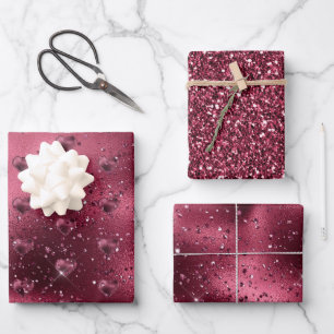 Feuille De Papier Cadeau Bourgogne Cerise Parties scintillant Coeur étincel