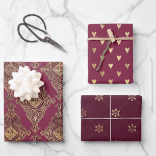 Feuille De Papier Cadeau Bourgogne et Or Thème Paris