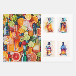 Feuille De Papier Cadeau Bouteilles de boissons alcoolisées avec fond en dé