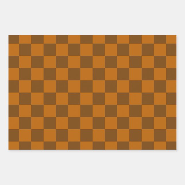 Feuille De Papier Cadeau Bouton À damiers Brown (Devant)