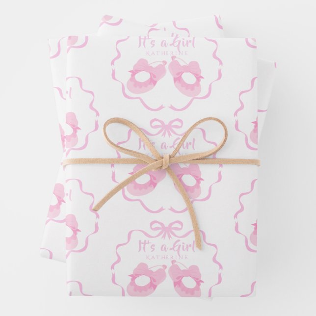 Feuille De Papier Cadeau Bow Ribbon C'est une fille blanche (En situation)