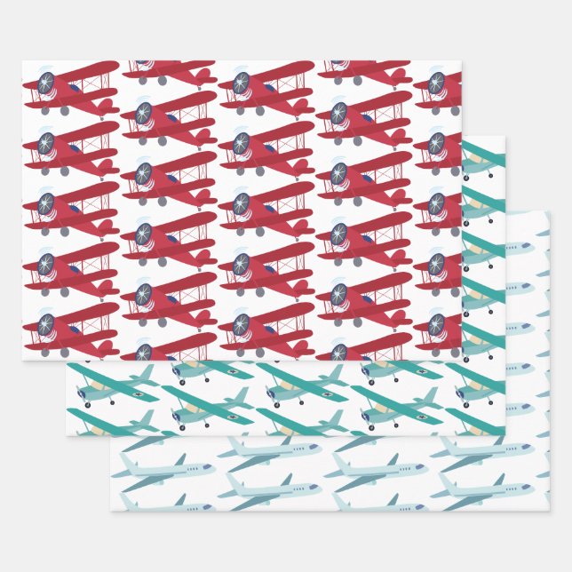 Feuille De Papier Cadeau Boy Airplanes Baby shower Cute Boys (Lot)