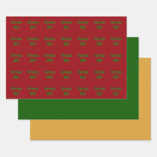 Feuille De Papier Cadeau Brai d'or vert de la forêt de Noël sur Crimson rou