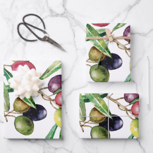 Feuille De Papier Cadeau Branche d'olive aquarelle