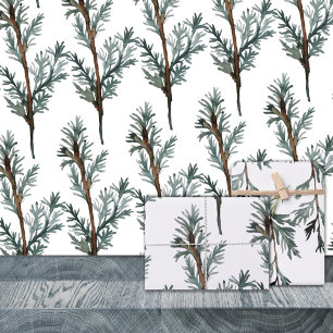 Feuille De Papier Cadeau Branches d'arbre à genévrier bleu Végétation hiver