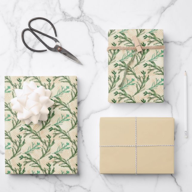 Feuille De Papier Cadeau Branches de pin vert Noël (Recto)