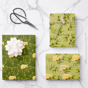 Feuille De Papier Cadeau Branches Plantes d'olive Motif vert