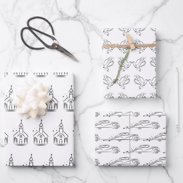 Feuille De Papier Cadeau Bride/Wedding shower noir et blanc simple (Recto)