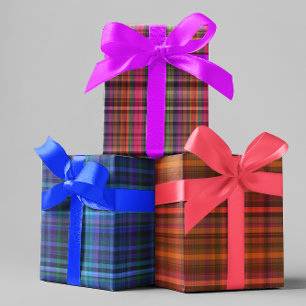 Feuille De Papier Cadeau Bright Coloré Fun Plaid Motifs
