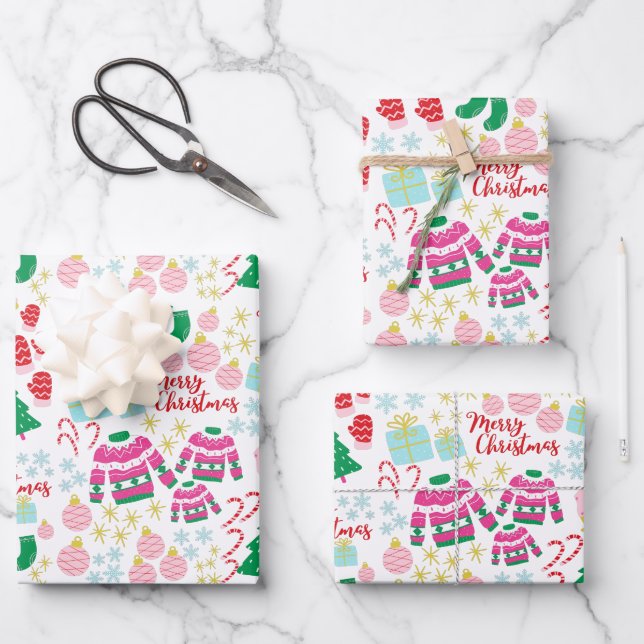Feuille De Papier Cadeau Bright Happy Motif de Noël (Recto)