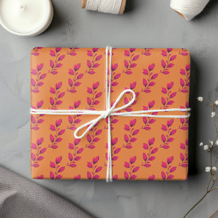 Feuille De Papier Cadeau Bright Hot Pink & Orange Aquarelle Botanique