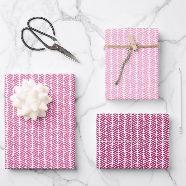 Feuille De Papier Cadeau Bright Light Dark Hot Rose Blanc Zigzag rayures (Recto)