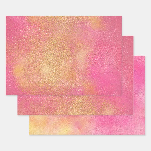 Feuille De Papier Cadeau Brillant brillant rose or brillant (Lot)