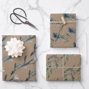 Feuille De Papier Cadeau Broches de genévriers Rustiques Kraft Blue Spruce 