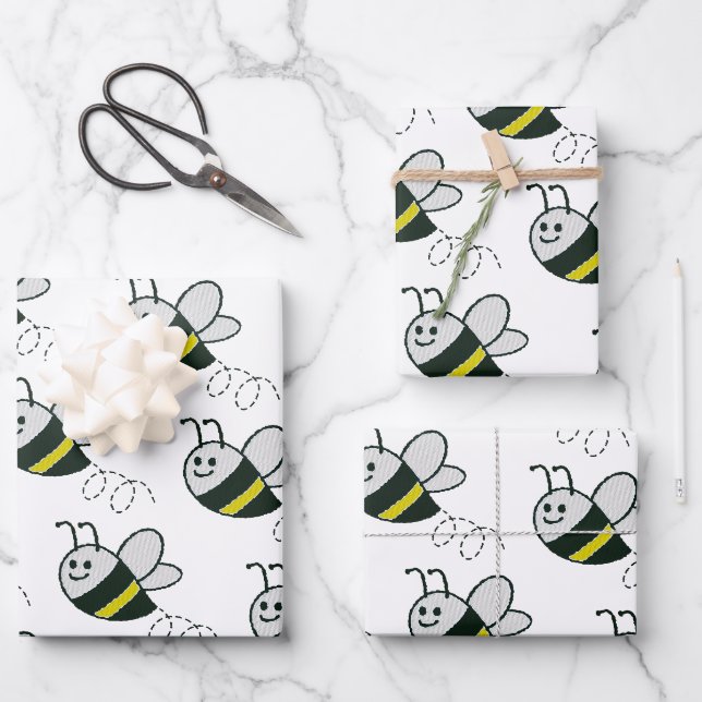 Feuille De Papier Cadeau Broderie Imprimer Baby shower d'abeille mignonne (Recto)