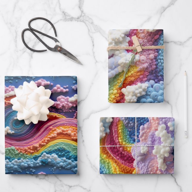 Feuille De Papier Cadeau Broderie Rainbow, Sky et Cloud Design (Recto)