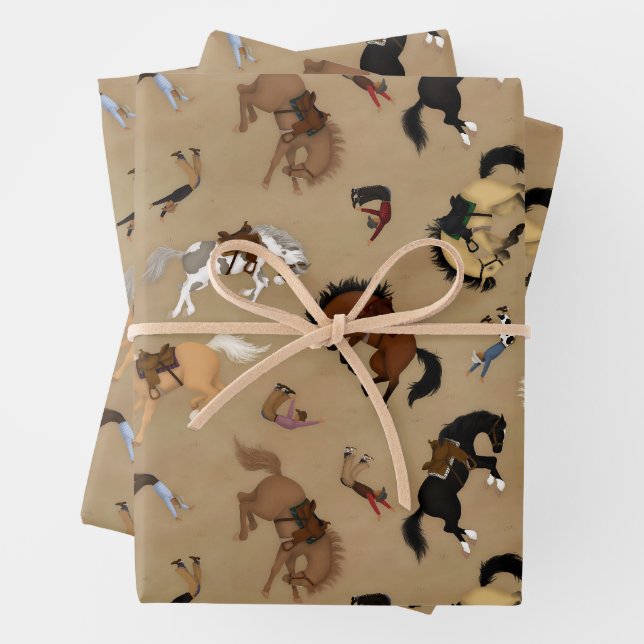 Feuille De Papier Cadeau Broncs et Cowboys (En situation)