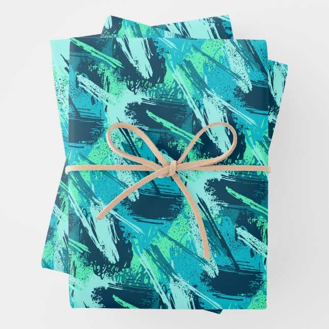 Feuille De Papier Cadeau Brosse bleu turquoise Aqua (En situation)