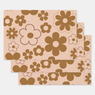 Feuille De Papier Cadeau Brown Automne Retro Y2K Hippie Flower Motif