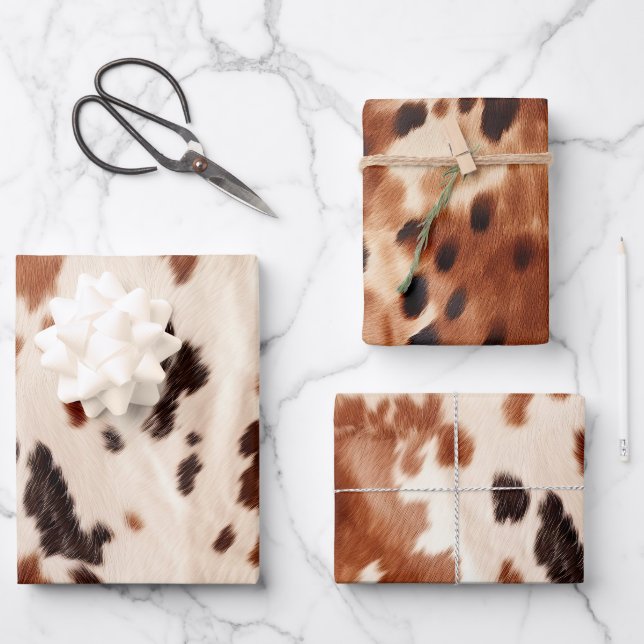 Feuille De Papier Cadeau Brown Cream Southwest Cowhide Christmas (Recto)