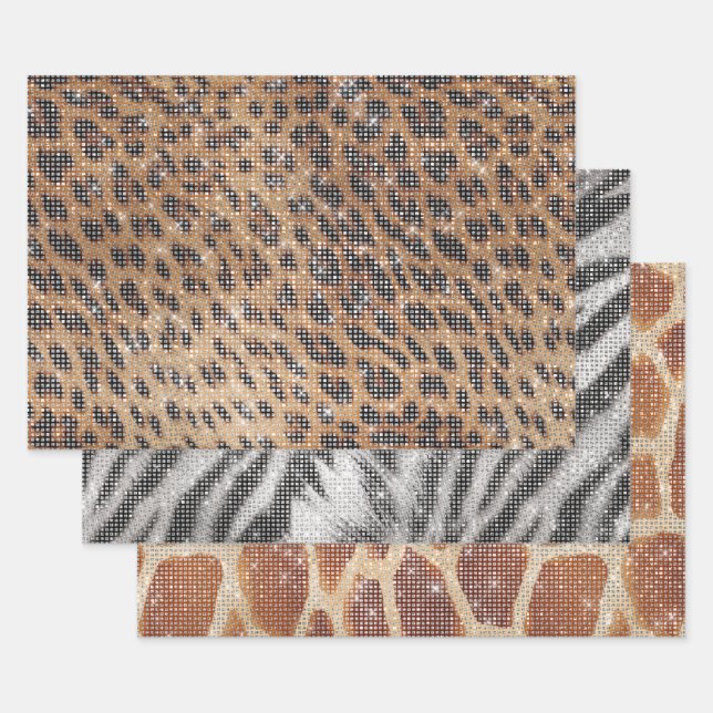 Feuille De Papier Cadeau Brown Leopard Poster de animal Sparkle (Lot)