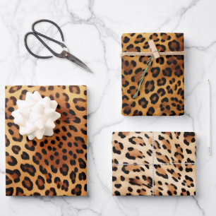Feuille De Papier Cadeau Brown noir Empreinte de léopard or