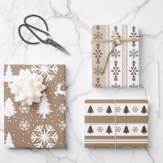 Feuille De Papier Cadeau Brown scandinave et blanc